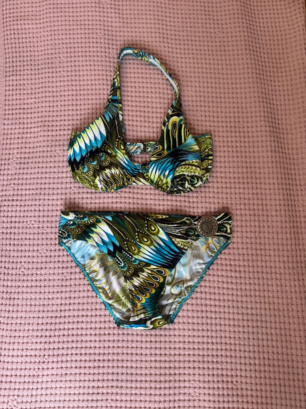 Vintage Peacock Printed Halter Bikini